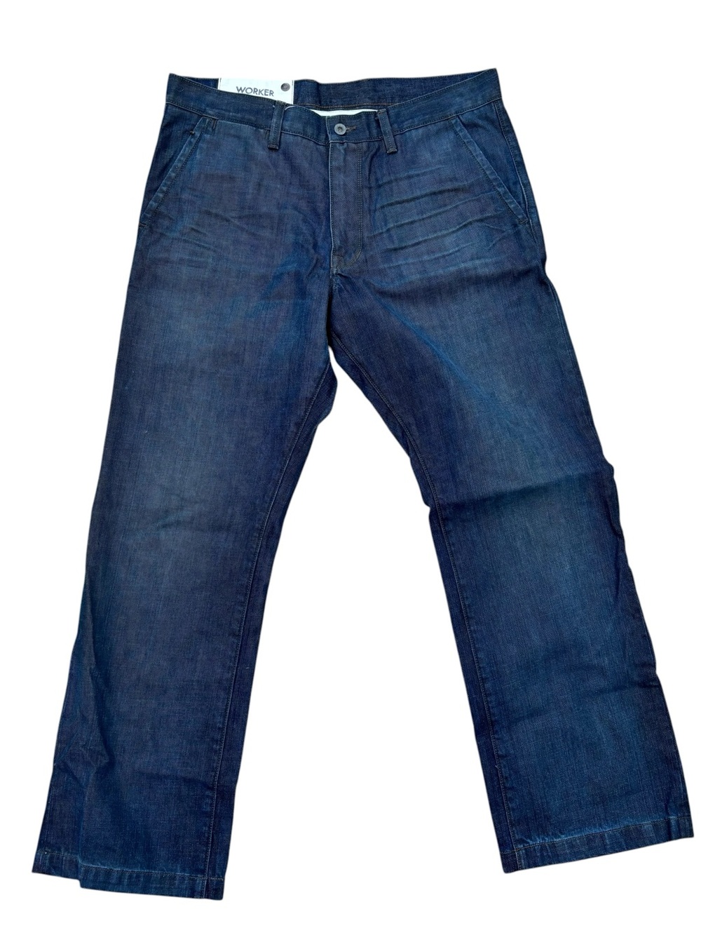 GAP Worker Blue Men’s Relaxed Straight Jeans Trousers Coated Enduit 36